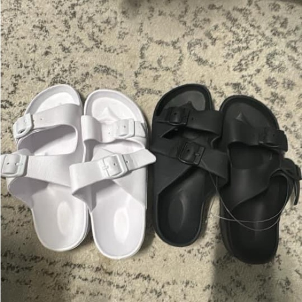 White Double buckle light weight slide sandals